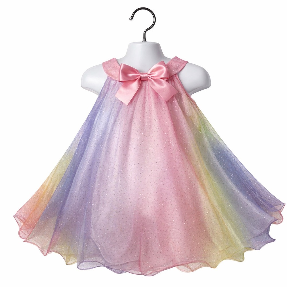 Feature-Focused: Sparkly Pastel Rainbow Dress w/ Bow – Bonnie Jean 2T - Picture 1 of 3
